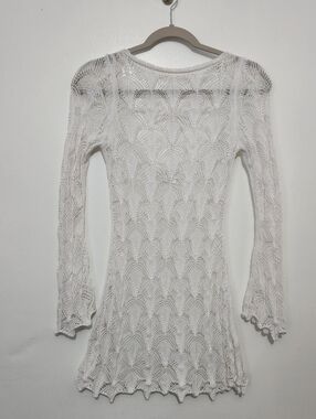 Wild Fable XXS White Open Knit Sweater Bell Sleeve Scoop Back Tie Detail Boho